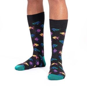 Men's Black Fish Print Fun Novelty Crew Sock